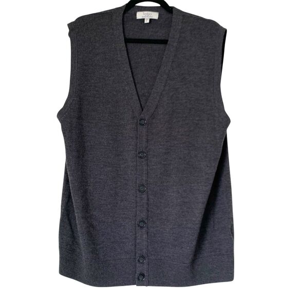Turnbury Cardigan Sweater Vest Men L Extra Fine Merino Wool Gray Button Grandpa - Picture 1 of 6